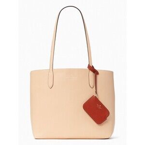 New Kate Spade Ava Reversible Tote with Pouch Double Faced Leather Crisp Peach